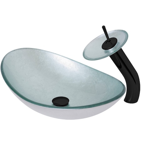 Novatto Silver Foiled Glass Slipper Vessel Sink Set, Matte Black NSFC-70328031001MB